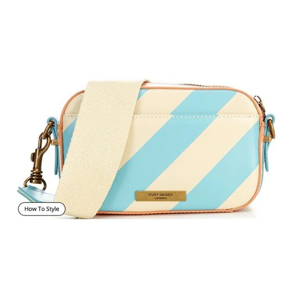 NWT Kurt Geiger London Shoreditch Small Striped Camera Crossbody Bag - Picture 2 of 9